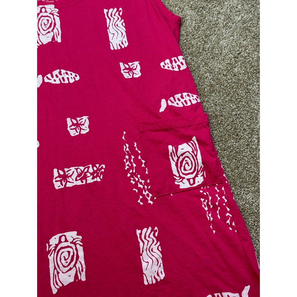 Island Beach Womens Pink Tribal Fish Print Sleeveless Shift Dress Pockets M - Picture 8 of 11